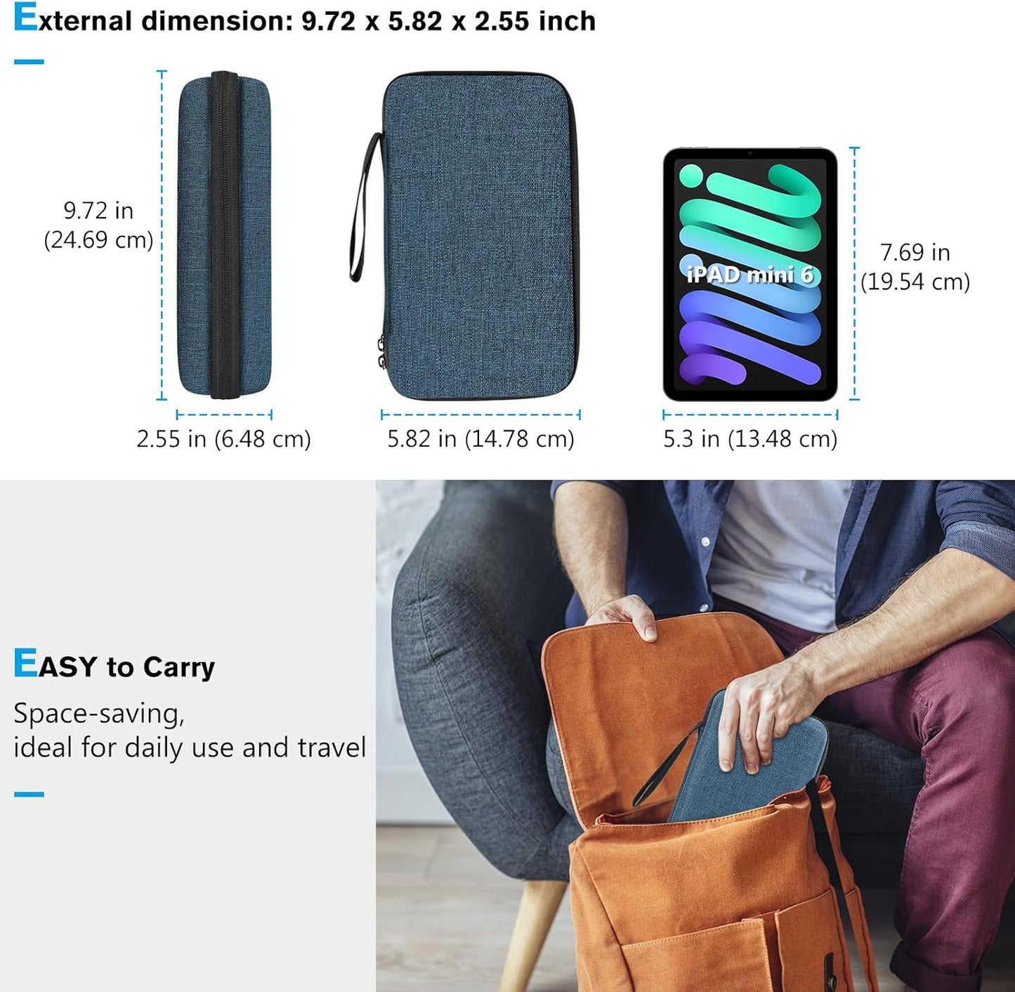 ProCase Large Hard Travel Electronic Organizer Case for MacBook Power Adapter Chargers Cables Tech Organizer Hard Drive USB Flash Disk SD Card Portable Electronics Accessories Bag -Black