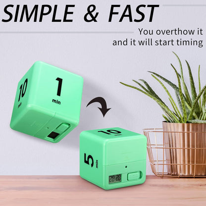 Weewooday 2 Pieces Cube Productivity Timer Flip Gravity Sensor Flip Countdown Countup Workout Timer Management 1 3 5 10 Minutes and 15 20 30 60 Minutes for Work Learning Kitchen Cooking(Green, Blue)