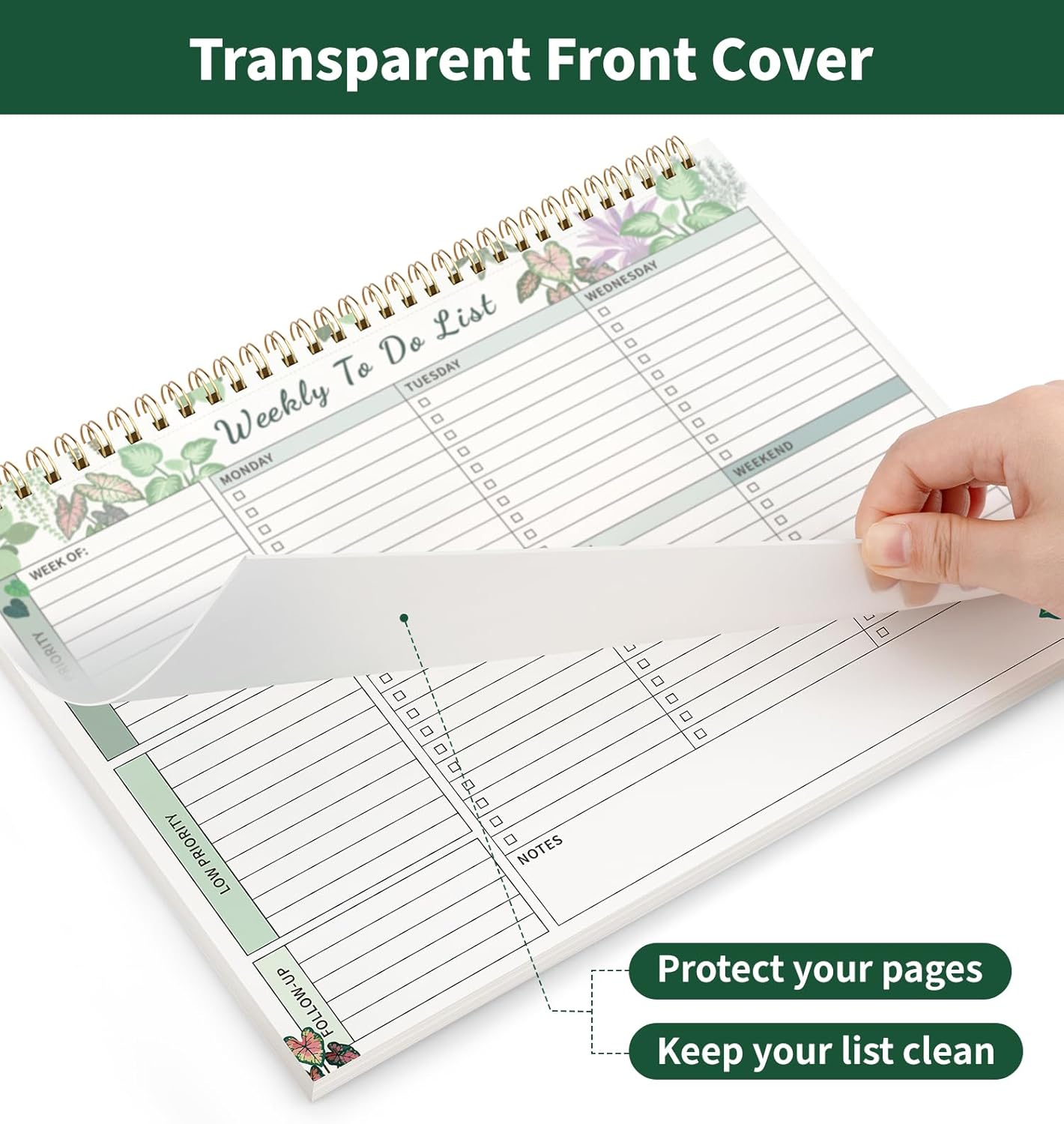 104 Pgs Weekly To Do List Notepad, 52 Duplex-Printed Undated Sheets 100 GSM（8.5"×11") Weekly Desk Planner For Work Home School Office Desk Accessories Supplies & Goal Setting Tasks - Green