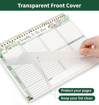 104 Pgs Weekly To Do List Notepad, 52 Duplex-Printed Undated Sheets 100 GSM（8.5"×11") Weekly Desk Planner For Work Home School Office Desk Accessories Supplies & Goal Setting Tasks - Green