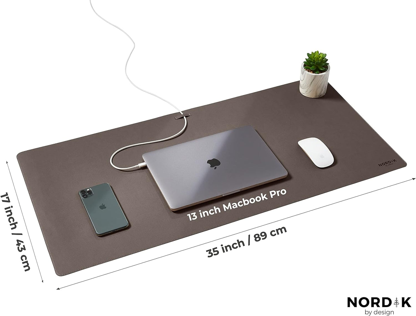 Nordik Leather Desk Mat Cable Organizer - Pebble Black 35 X 17 inch - Premium Mouse Mat - Felt Vegan Leather Desk Pad Protector - Desk Blotter Matt Keyboard - Large Desk Matt for Desktop Computer