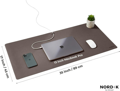 Nordik Leather Desk Mat Cable Organizer - Pebble Black 35 X 17 inch - Premium Mouse Mat - Felt Vegan Leather Desk Pad Protector - Desk Blotter Matt Keyboard - Large Desk Matt for Desktop Computer