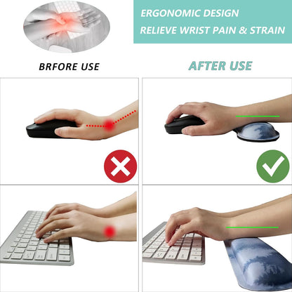 Keyboard Wrist Rest Mouse Wrist Support Set, Memory Foam Wrist Rest Pad for Computer Laptop Keyboard Mouse, Ergonomic Wrist Cushion Support for Typing Pain Relief, Gaming Home Office, Flowers Grass