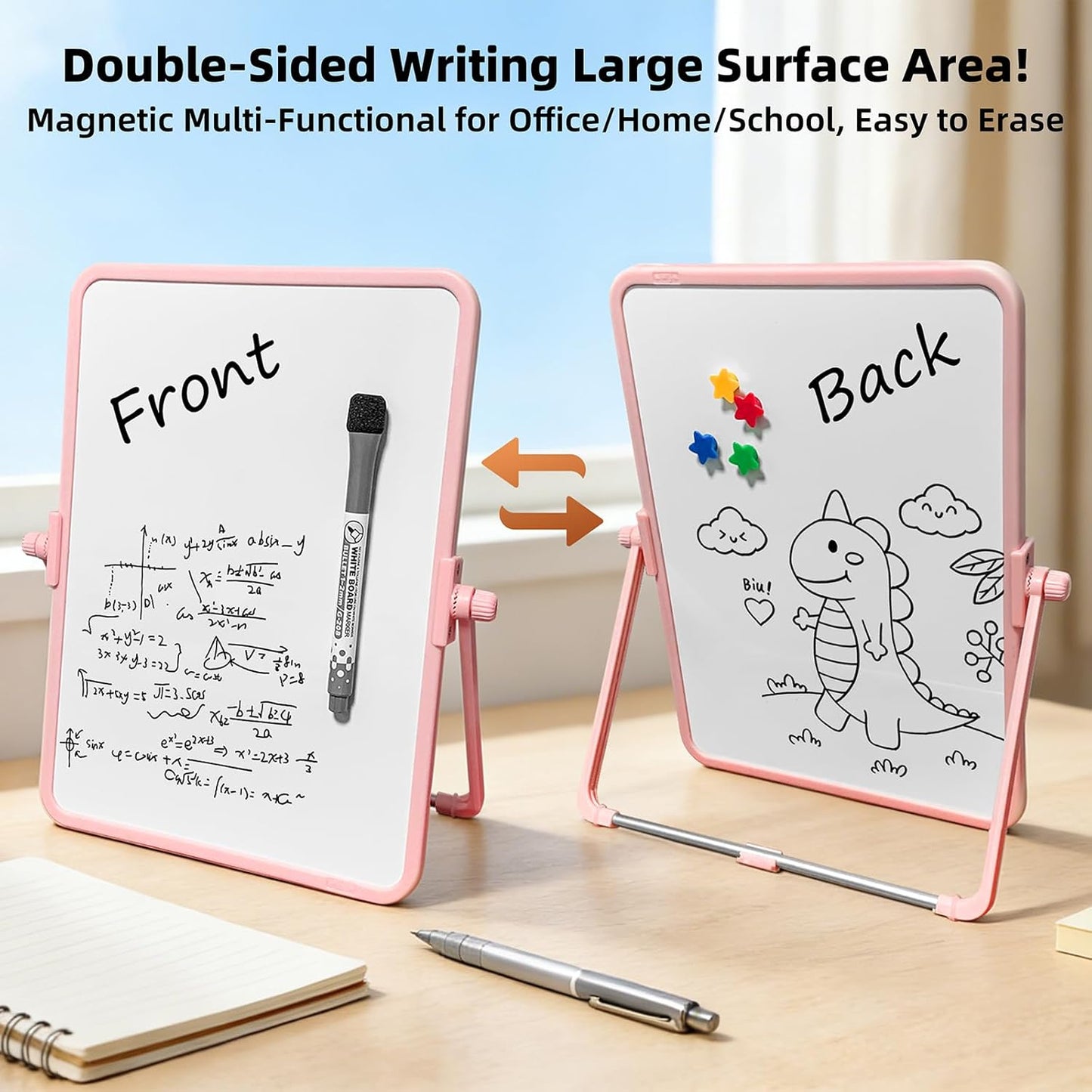 Colorful Dry Erase White Board 8.3x11in, Magnetic Desktop Board with Stand, 2 Markers (Eraser Head), 4 Magnets - Double-Sided Easel for Daily Planning, Memo, Office/Home/School (Blue)