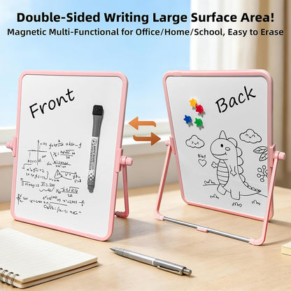 Colorful Dry Erase White Board 8.3x11in, Magnetic Desktop Board with Stand, 2 Markers (Eraser Head), 4 Magnets - Double-Sided Easel for Daily Planning, Memo, Office/Home/School (Blue)