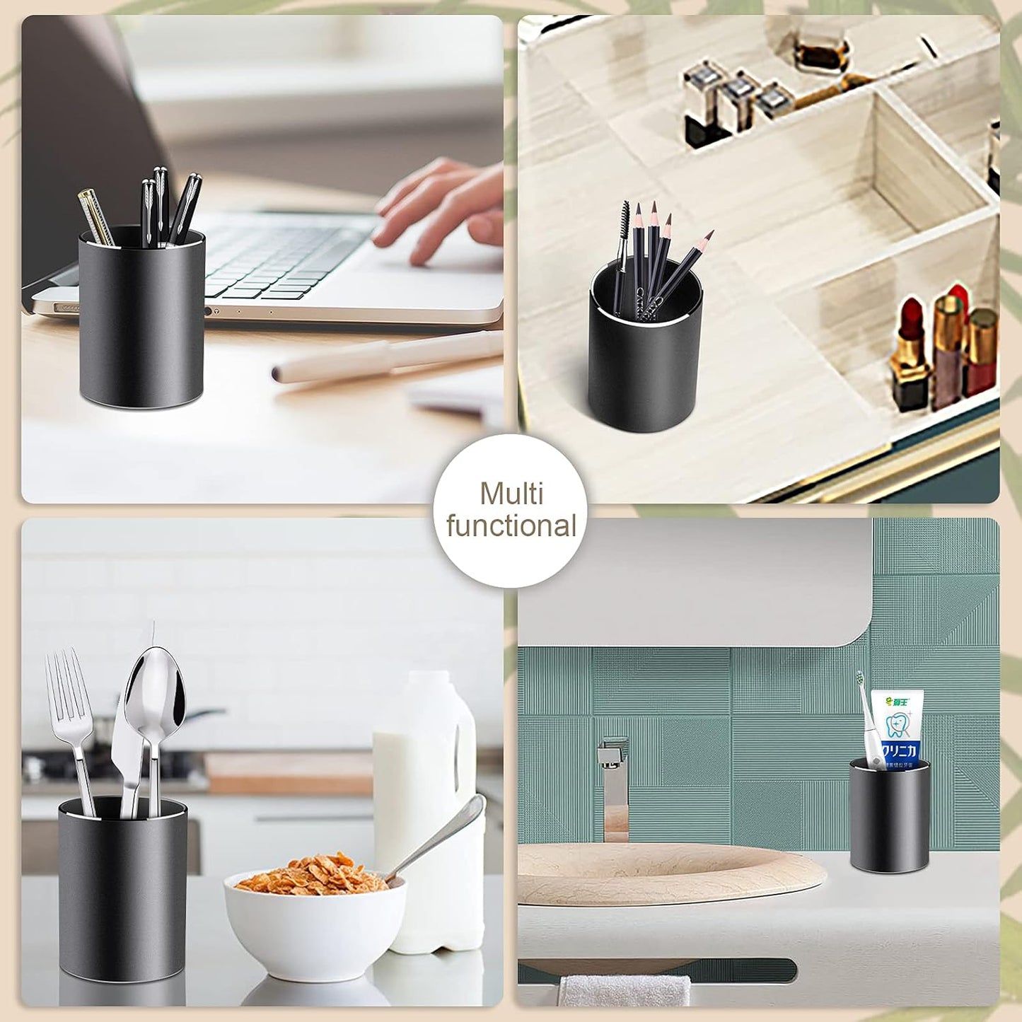 Vaydeer Metal Pen Holder Aluminum Pencil Holder for desk, Round Desktop Organizer and Silver Pencil Cup for Office, School, Home and Stationary Supplies (3.15 x 3.15 x 3.94 Inches)