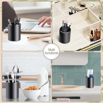 Vaydeer Metal Pen Holder Aluminum Pencil Holder for desk, Round Desktop Organizer and Silver Pencil Cup for Office, School, Home and Stationary Supplies (3.15 x 3.15 x 3.94 Inches)
