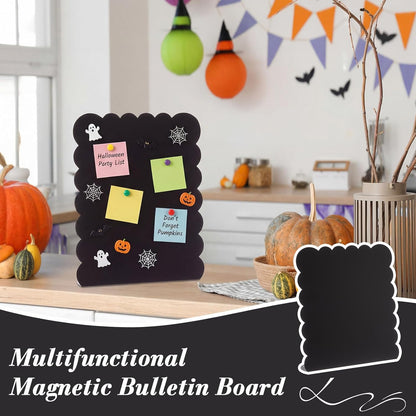 LEIFIDE 2 Pcs Black Magnet Boards Magnetic Bulletin Board Announcement Wave-Shaped Magnetic Display Board Stand Metal Desktop Memo for Menus Dining Table Home School Kitchen Office (12.6 x 11 Inch)