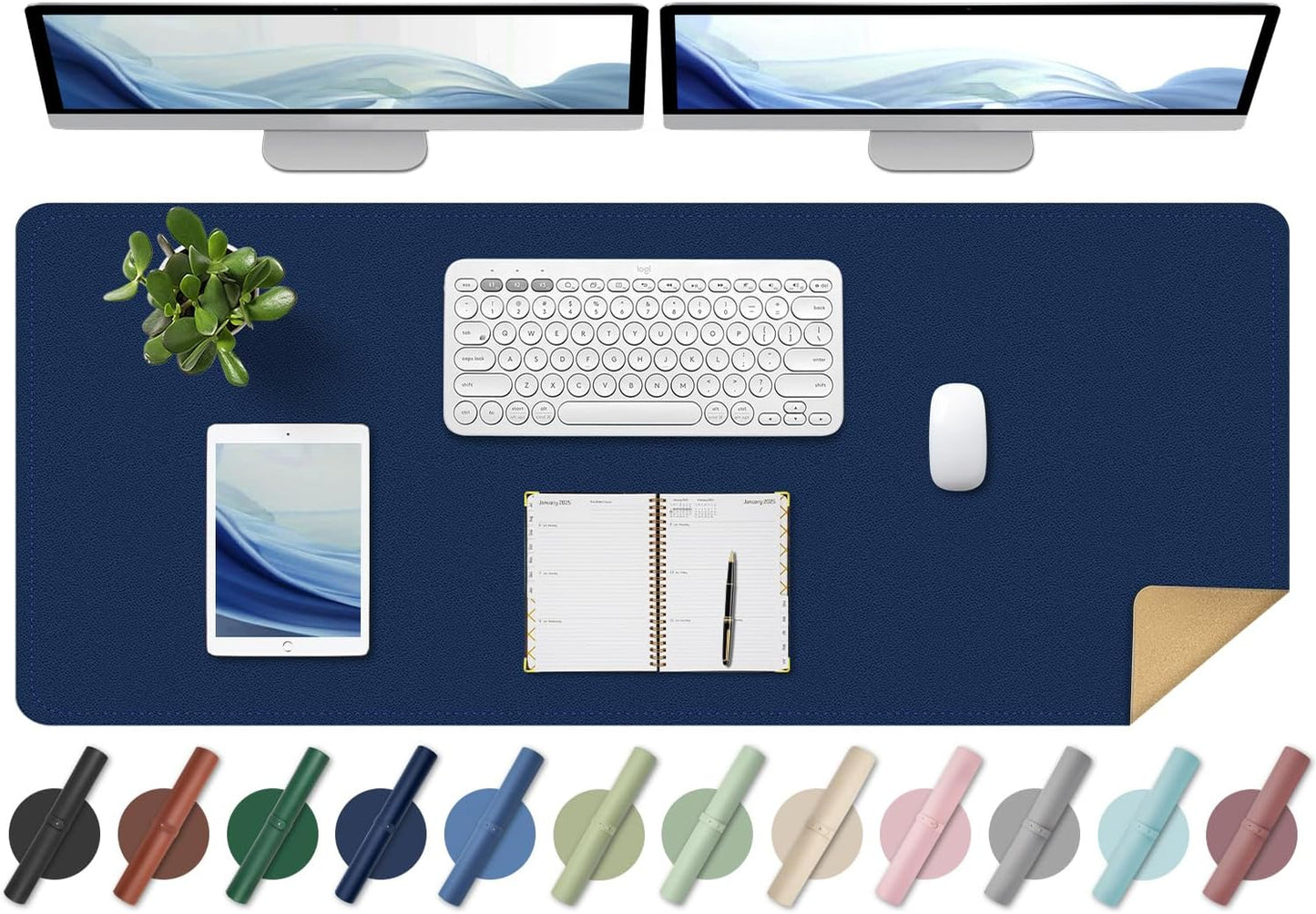 Non Slip Desk Mat, 31.5" x 15.7" PU Leather Desk Pad, Cork Desk Mat for Desktop, Desk Pad for Keyboard and Mouse, Ideal for Office and Home, Black