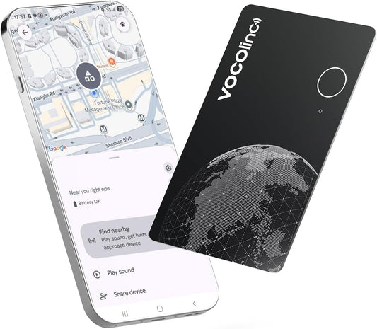 VOCOlinc Air Tag Smart Card for Android & iOS, New Dual System Rechargeable Wallet Tracker Work with Google Find Hub or Apple Find My APP, Item Finder Locator for Luggage, Suitcase. Slim 1.6mm, 2 Pack