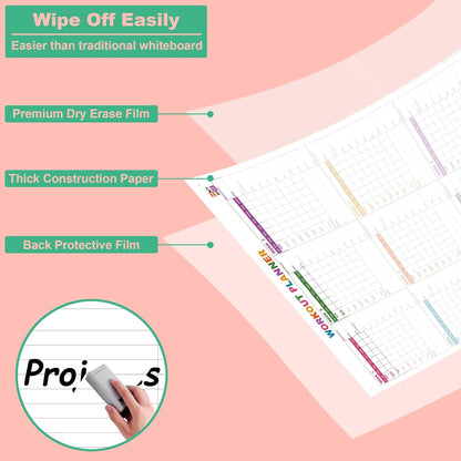 Large Dry Erase Workout Calendar For Wall, 24 X 36 Inch Reusable 12 Week Weight Loss Tracker Chart, Lightweight Gym Whiteboard Poster For Tracking Exercise, Body's Measurement & Circumference