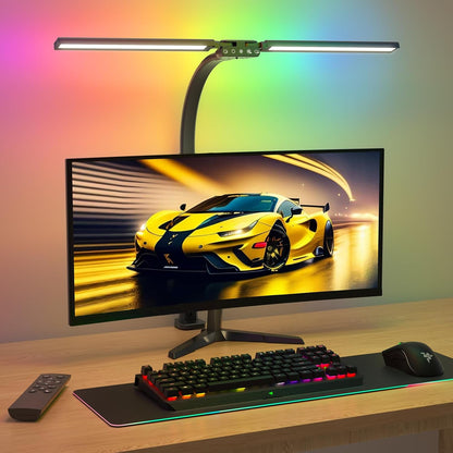 SIBRILLE LED Desk Lamp for Home Office - Dimmable Computer Desk Light with Clamp, Modern Architect Task Lamp with Color Changing, Flexible Desktop Lamp with Gooseneck for Monitor, Double Head, White
