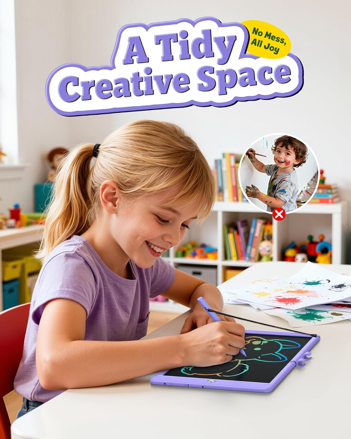 Bravokids 12 Inch LCD Writing Tablet for 3 Year Olds - Electronic Drawing Pad and Doodle Board as Educational Birthday Gifts for Girls and Boys (Pink)
