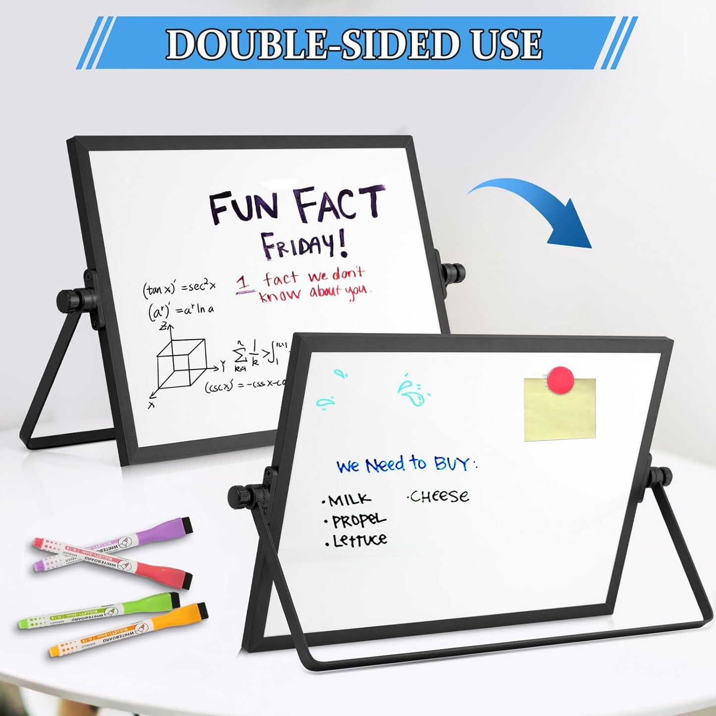 Dry Erase Magnetic White Board, 16" x 12" Double-Sided Desktop Whiteboard with Stand, Portable Small Whiteboard Set for Drawing, Office, Home