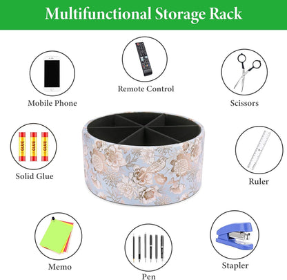 Round Leather Art Supply Organizer,Remote Control Holder,360 Degree Rotating,Multi-Functional Pencil Holder,4 Compartments Desktop Stationary Organizer(1-Fractal Flower) | Round - Colors B