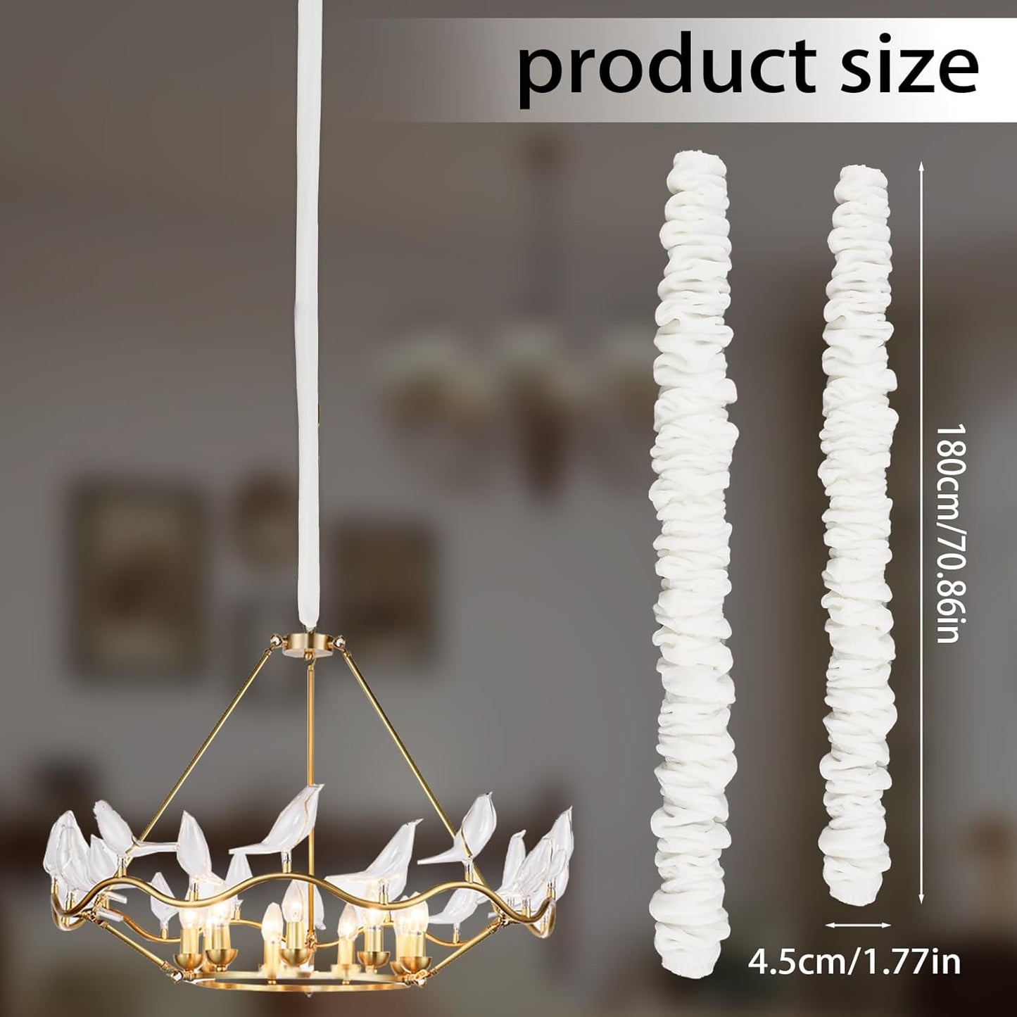 NICENEEDED 2 PCS 5.9 Feet Fabric Cord Cover, Velvet Fabric Chandelier Chain Cover Cable Management and Hider, Electirc Wire Protector for Chandeliers Lighting Wire