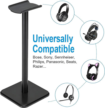 Headphone Stand, Universal Aluminum Metal Holder for AirPods Max, HyperX Cloud II, Xbox One, Turtle Beach, Sennheiser, Sony, Bose, Beats PC Gaming Headset Display & Bluetooth Headphones (Black)