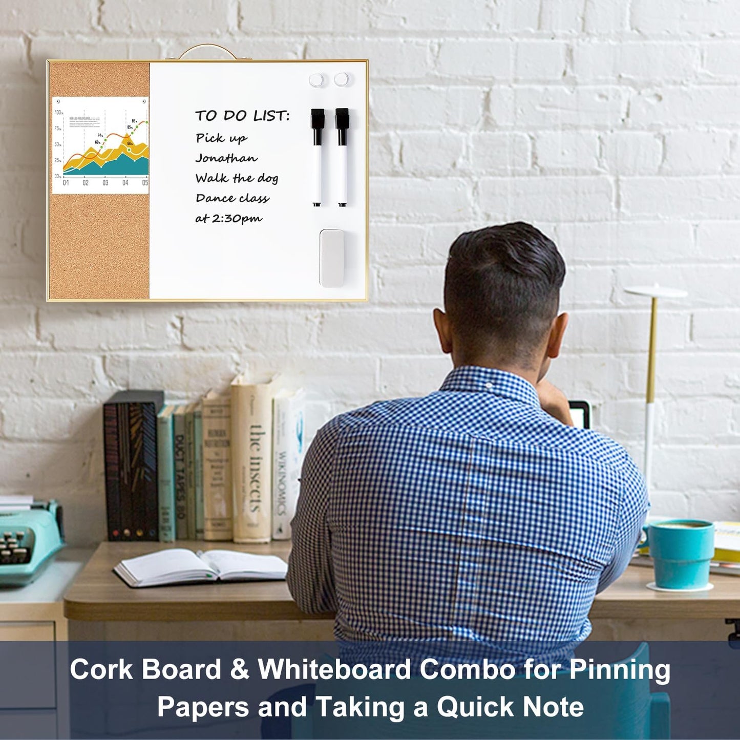 TSJ OFFICE Small Whiteboard Cork-Board - 16" X 12" Portable Aluminum Black Framed Magnetic Dry Erase Board, Small Bulletin Cork Board with Holder for Office, Home and School