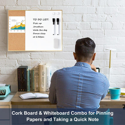 TSJ OFFICE Small Whiteboard Cork-Board - 16" X 12" Portable Aluminum Black Framed Magnetic Dry Erase Board, Small Bulletin Cork Board with Holder for Office, Home and School