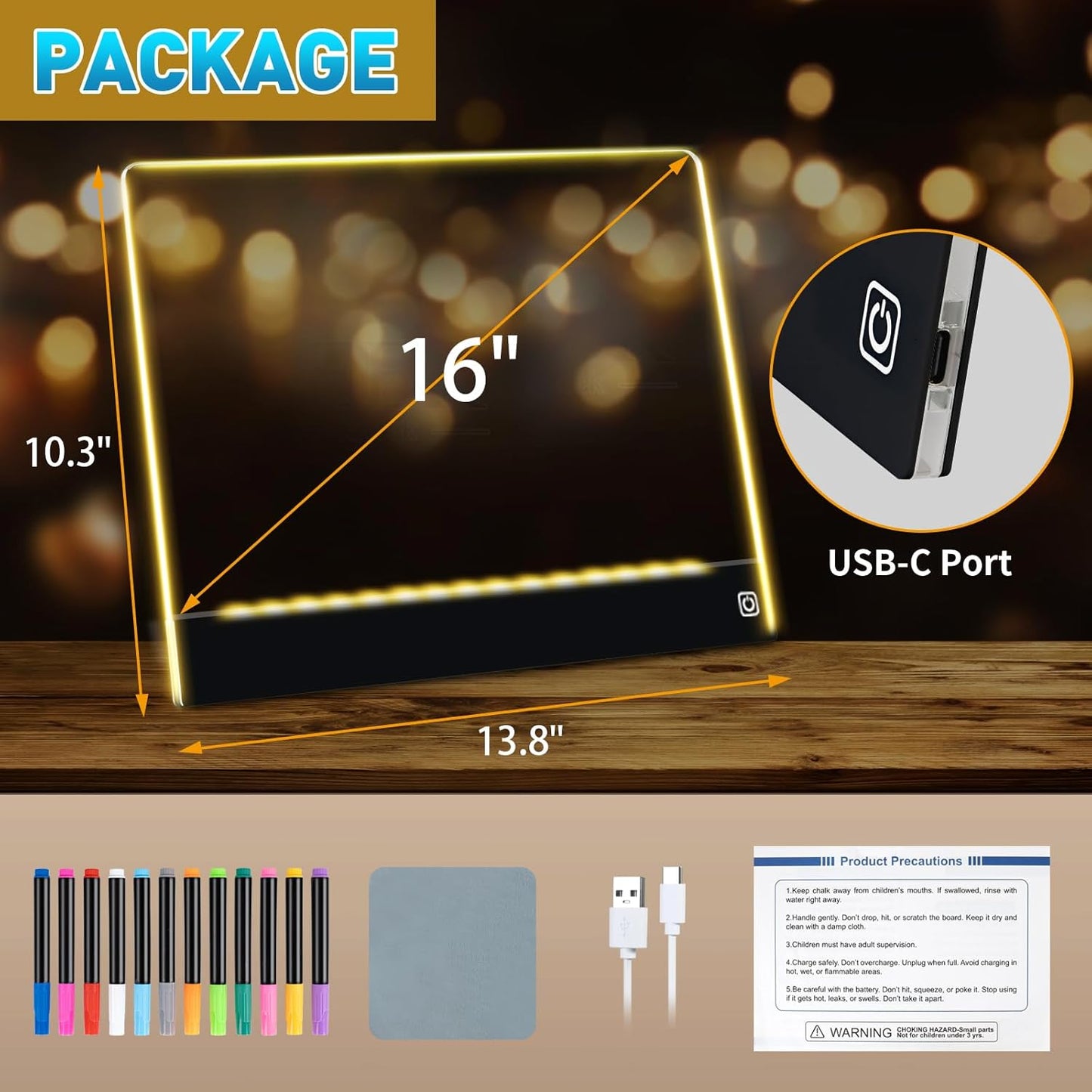Rechargeable LED Drawing Board for Kids with Tracing Pages, Lumi Board Magnetic Light Up Acrylic Dry Erase Board, LED Note Board with 4 Magnets, Birthday Gifts Toy for Kids/Girls