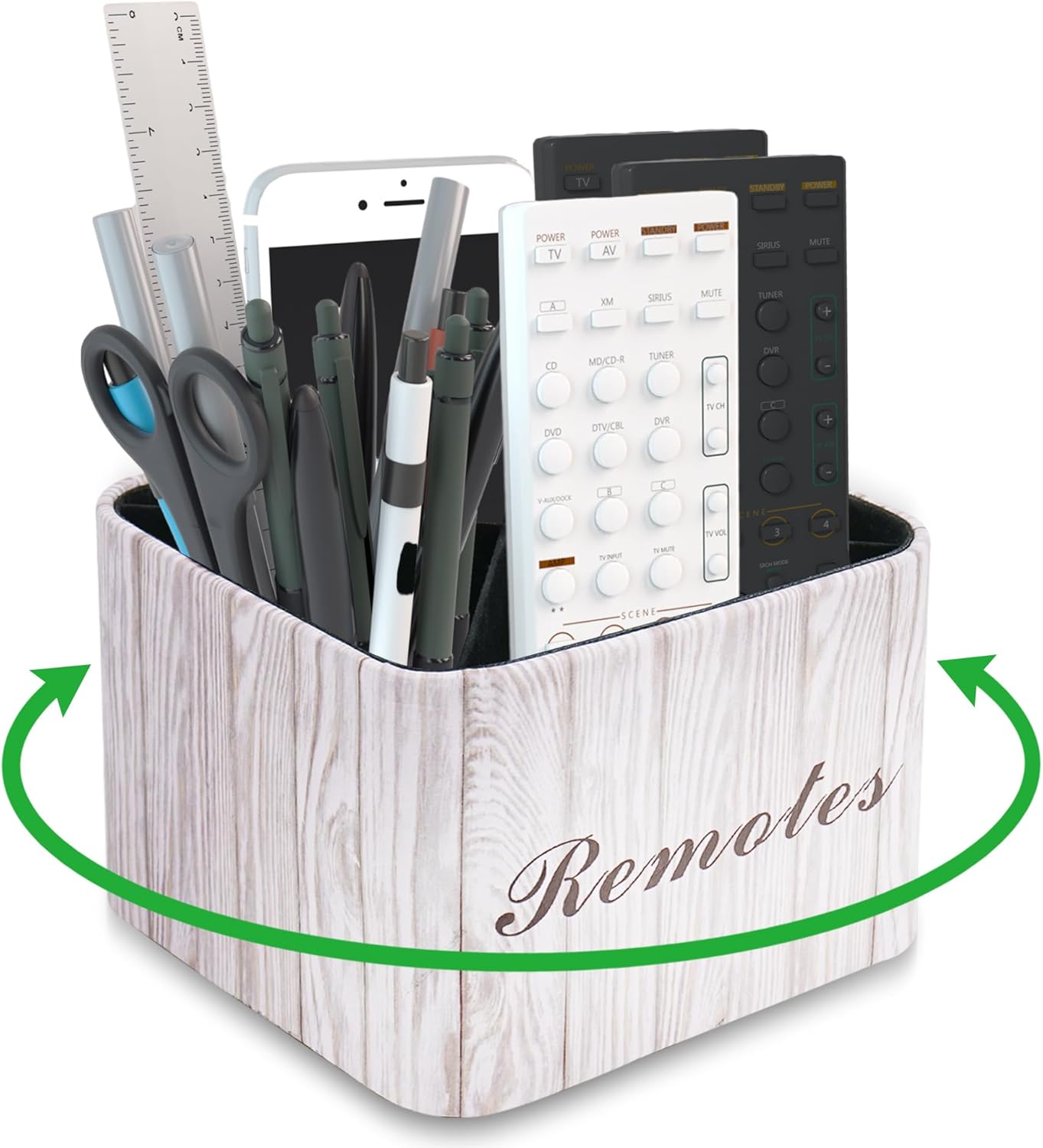 Round Leather Art Supply Organizer,Remote Control Holder,360 Degree Rotating,Multi-Functional Pencil Holder,4 Compartments Desktop Stationary Organizer(1-Fractal Flower) | Round - Colors A