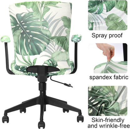 Tallew 4 Pcs Office Chair Covers Set Computer Universal Protective Stretchable Chair Seat Covers Desk Armrest Cover Pads Office Cushion Backrest for Rotating(Regular,Black)