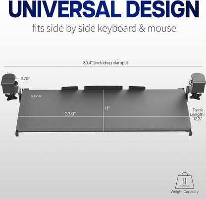 VIVO Large Keyboard Tray Under Desk Pull Out with Extra Sturdy C Clamp Mount System, 27 (33 Including Clamps) x 11 Inch Slide-Out Platform Computer Drawer for Typing, Black, MOUNT-KB05E
