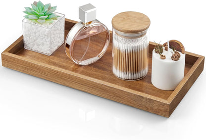 ALELION 8" Acacia Wood Bathroom Vanity Tray for Counter - Dresser Top Tray for Perfume Jewelry Candle Key Catchall - Small Kitchen Countertop Organizer for Soap Dispenser and Sponge Holder