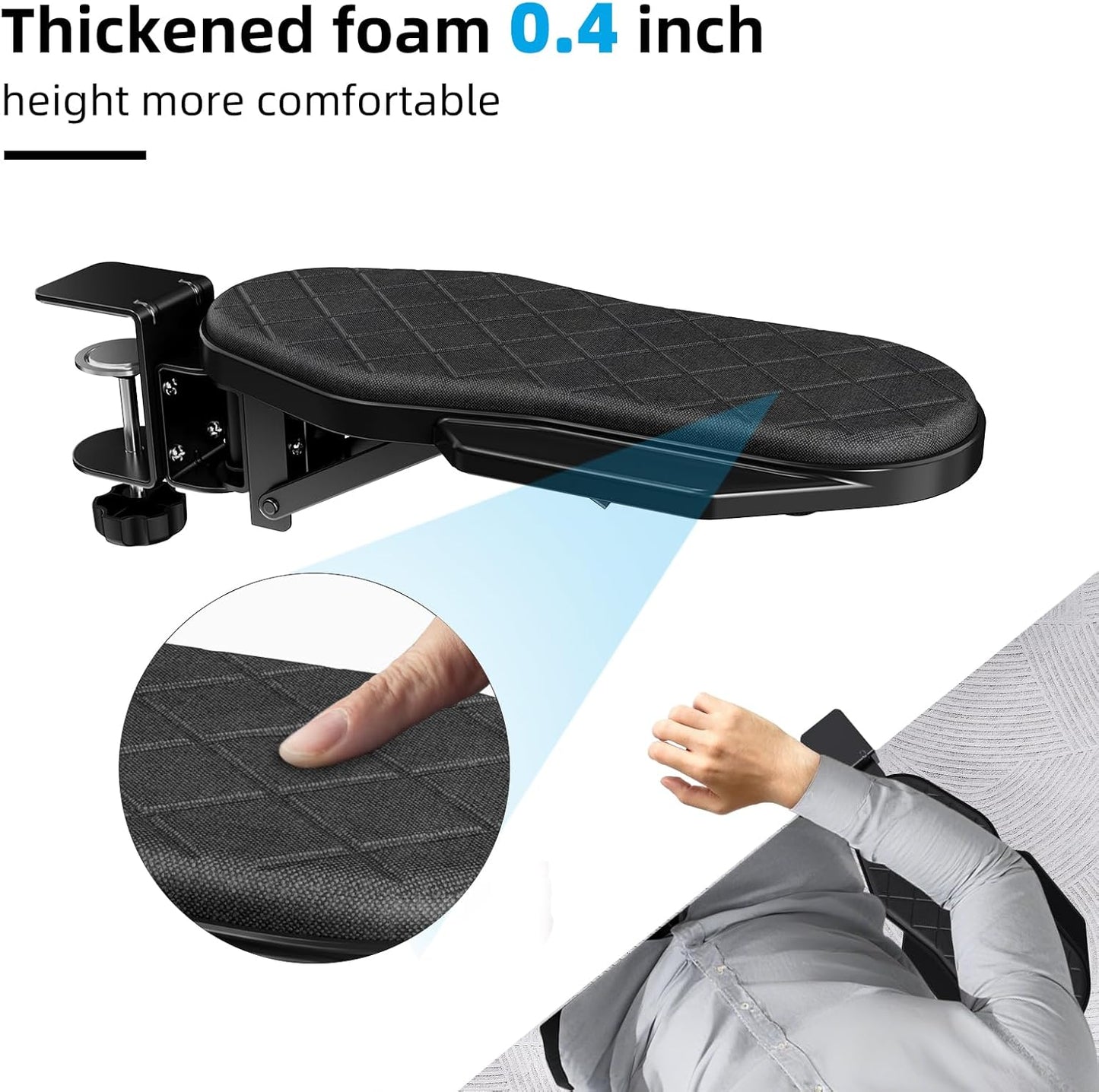 CABTE Ergonomics Desk Extender Tray, Table Mount Arm Wrist Rest Shelf, 180° Swivel Elbow Arm Support, Computer Desk Extender Tray for Home and Office (Black - Rotating)