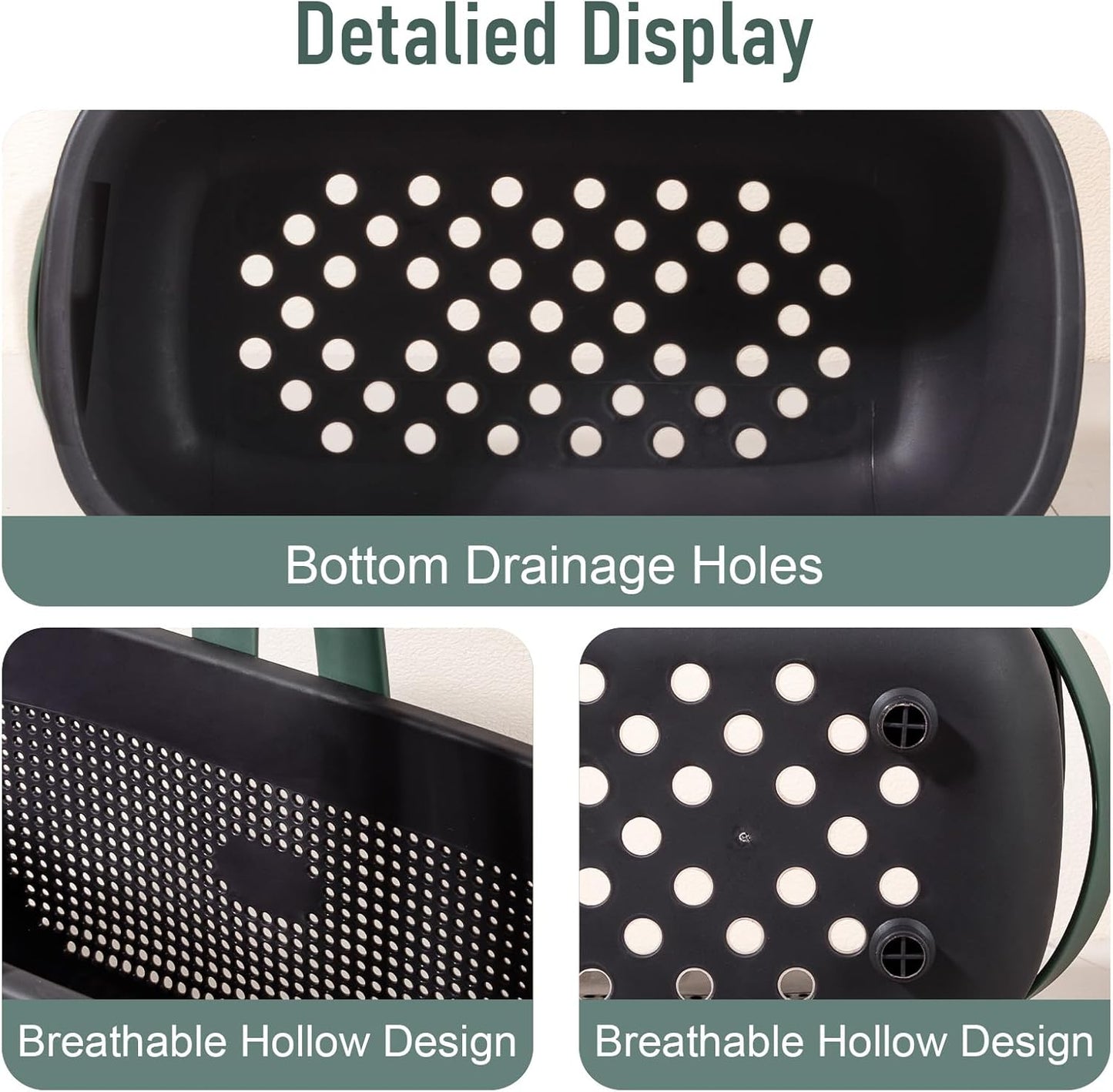 JiatuA Plastic Storage Basket with Handle Portable Shower Caddy Tote Organizer Basket Bin for Bathroom Kitchen Dorm Room Bedroom, Green