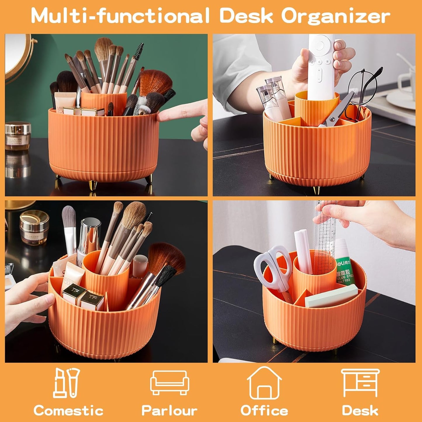 fanado 360° Rotate Makeup Brush Holder Organizer, Makeup Organizers Countertop, Makeup organization and Skincare Storage for Vanity, Desktop, Bathroom (White)