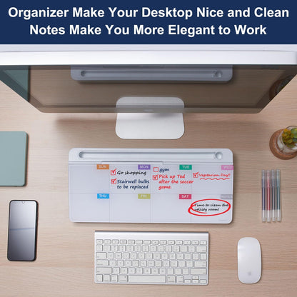 TSJ OFFICE Small Desktop Whiteboard -Glass Dry Erase Board Computer Keyboard Stand White Board Surface Pad with Drawer, Desk Organizers with Accessories for Office, Home, School Supplies - White