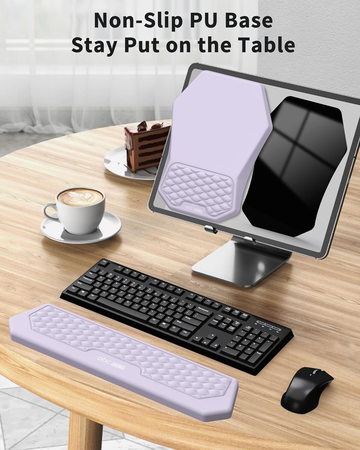 Ergonomic Mouse Pad and Keyboard Wrist Rest Support Set, Massage Design Mousepad for Carpal Tunnel Pain Relief, Memory Foam, Non-Slip PU Base for Computer Desk, Black