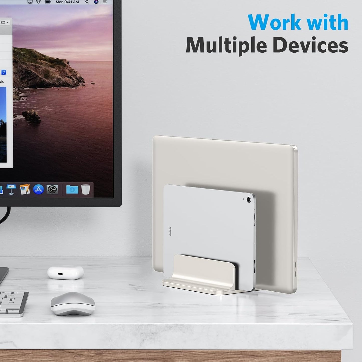 OMOTON Vertical Laptop Stand [Updated Double Version], Desktop Aluminum Mac Book Stand with Adjustable Dock Size, Fits All Mac Book, Surface, Chrome Book and Gaming Laptops (Up to 17.3 inch) (Black)