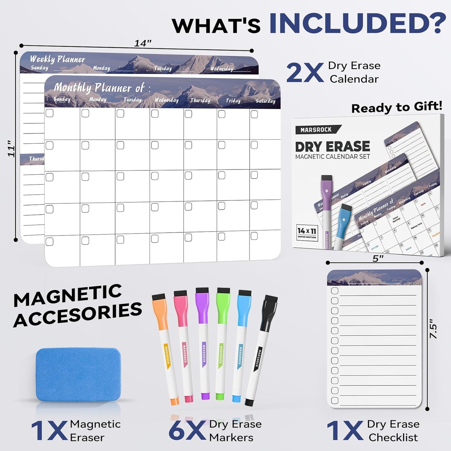 Marsrock Dry Erase White Board with Stand,Double-Sided Weekly Whiteboard 16"x12", 10 Markers, 6 Magnets, 1 Eraser, Portable Desktop Whiteboard for Planning,Weekly Schedule Board for School for Home