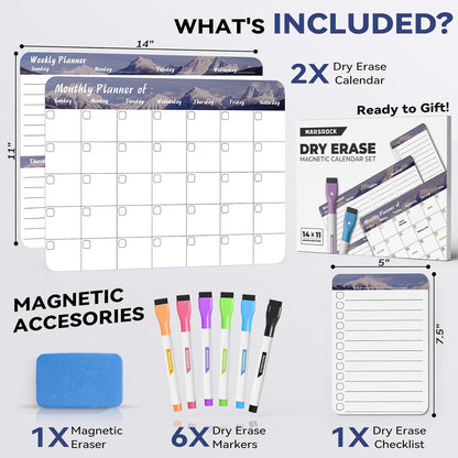 Marsrock Dry Erase White Board with Stand,Double-Sided Weekly Whiteboard 16"x12", 10 Markers, 6 Magnets, 1 Eraser, Portable Desktop Whiteboard for Planning,Weekly Schedule Board for School for Home