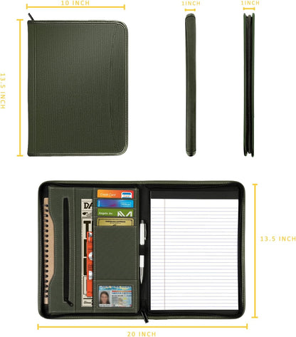 Zippered Portfolio Organizer/ A4 Refillable Lined Writing Notepad Folder Case/Fabric-Covered Padfolio Binder with Interior Storage Pocket for Men Women.Classic Black