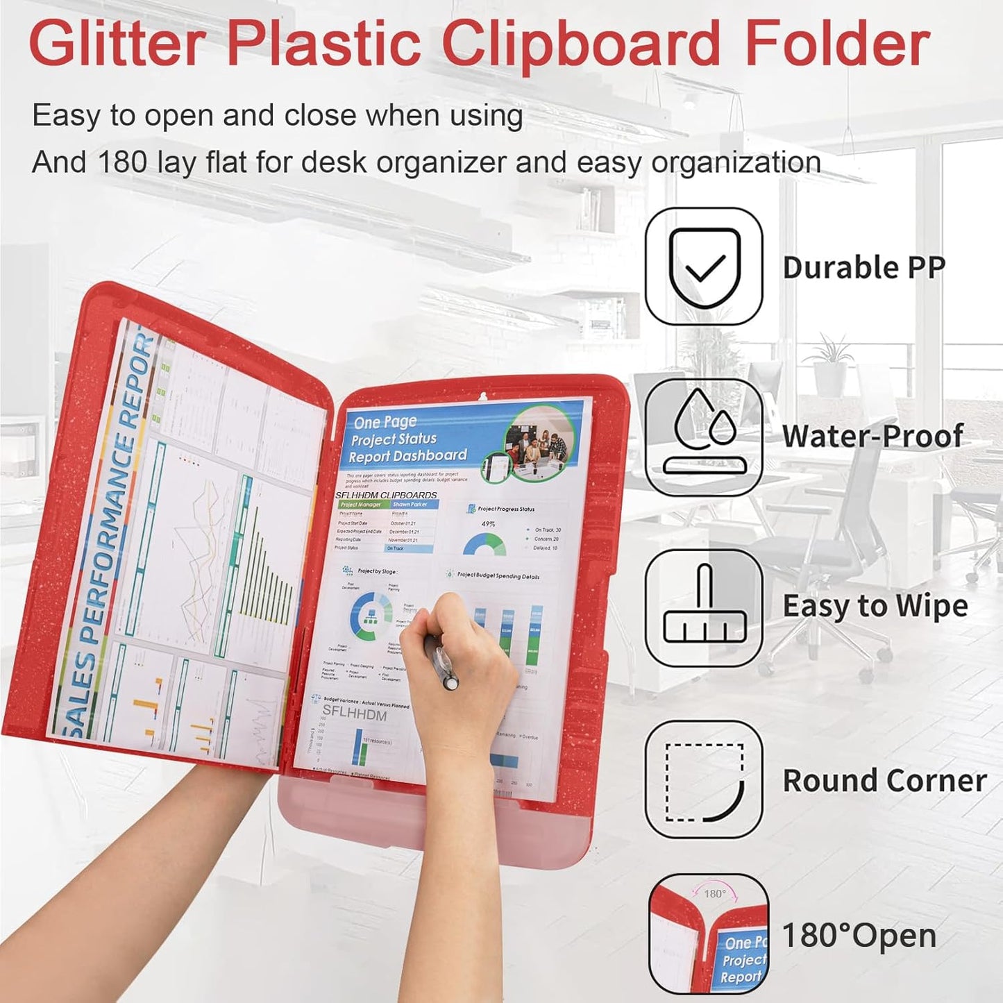 Glitter Clipboard with Storage,Storage Clipboard with Pen Holder,A4 Binder Clip Boards 8.5x11 with Low Profile Clip,Side Opening Sparkle Clipboards, Clipboards Folder for Office Supplies-Starry Black