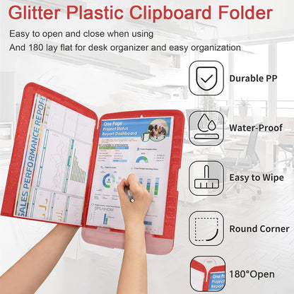Glitter Clipboard with Storage,Storage Clipboard with Pen Holder,A4 Binder Clip Boards 8.5x11 with Low Profile Clip,Side Opening Sparkle Clipboards, Clipboards Folder for Office Supplies-Starry Black