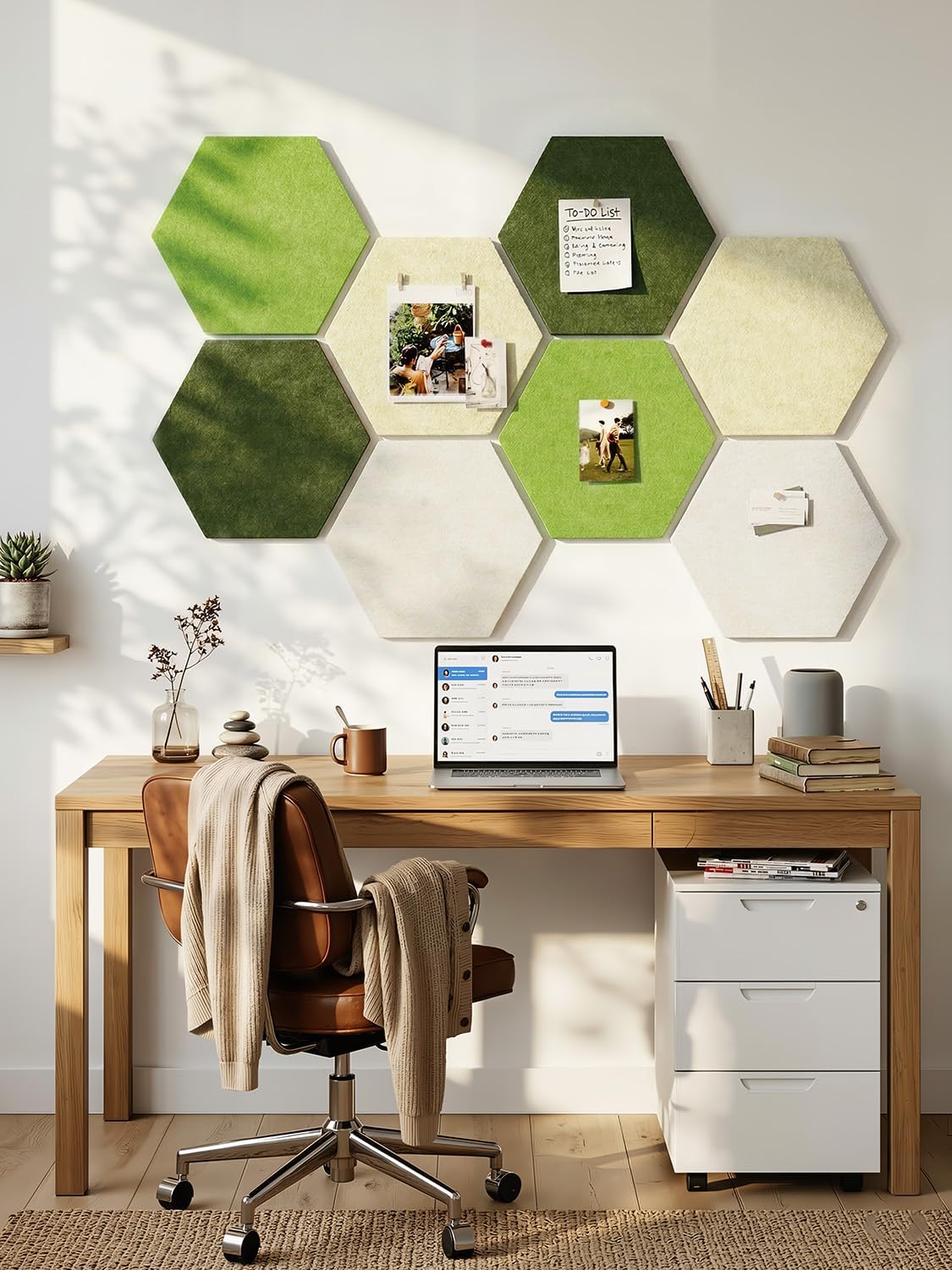 8 Pack Hexagon Felt Bulletin Board Tiles - 12" Large Thick Pin Board for Walls with 30 Push Pins, DIY Boards for Office Home School Decor, Aesthetic Hex Cork Board Alternative