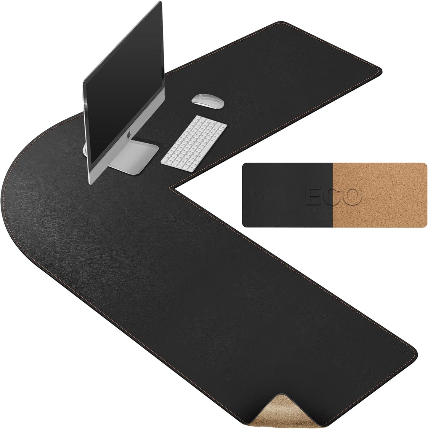 MAIDERN (51” + 51”) x 15.7” L Shaped Corner Desk Mat, Cork & Leather Reversible Desk Pad for Gaming Computer Office Home (Black) …