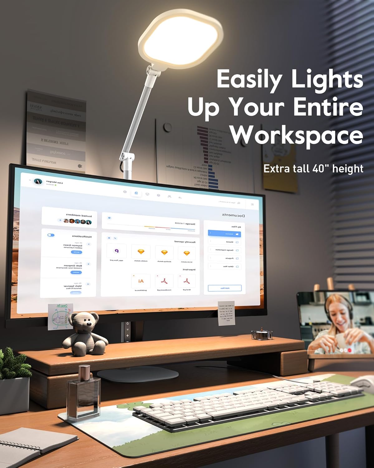 LitONES Led Desk Lamps for Home Office with Base, Tall Desk Lamp with 50 Light Modes & Memory and Timer Func Computer Light, Flexible Adjustable Table Lamps for Video Conference, Architect