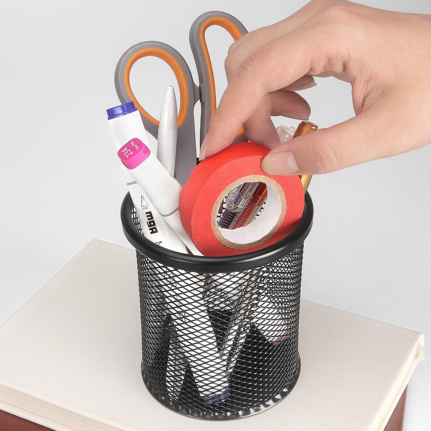 Tamaki Pen Holder Cup for Desk, Desk Organizer Wire Mesh Pencil Cup Holder for Desk Office Pen Organizer (Purple)