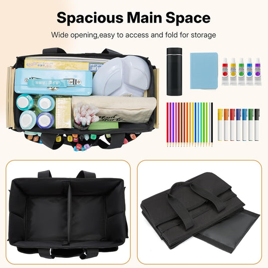 Craft Organizer Tote Bag, Art Organizer, Craft Caddy with Multiple Pockets, Storage Bag for Sewing Tools, Art Supplies, Home and Office (Cat Print)