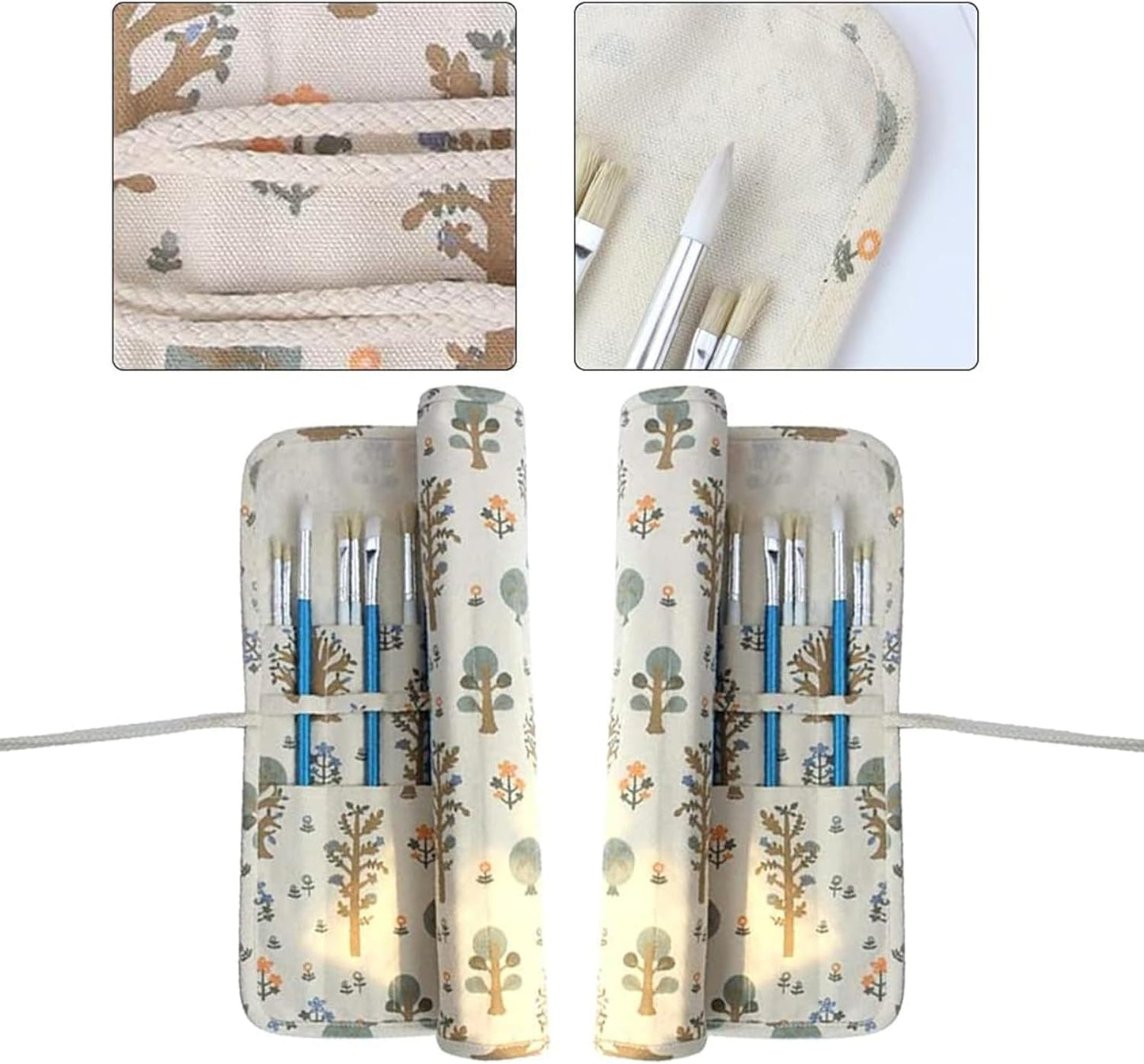 Funny Paint Brush Holder Storage 20 Slots Art Brush Roll Canvas Pouch Artist Paint Brush Holder Roll Up Brush Bag Case Storage Canvas Pouch for Watercolor Gouache
