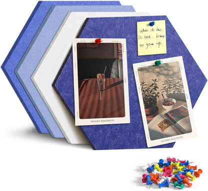 8 Pack Hexagon Felt Bulletin Board Tiles - 12" Large Thick Pin Board for Walls with 30 Push Pins, DIY Boards for Office Home School Decor, Aesthetic Hex Cork Board Alternative