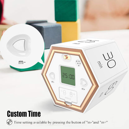 Hexagon Flip Timer, Kitchen Timer for Cooking, Various Time Presets, LCD Digital Display, Magnetic Suction, Mute Alarm Modes, Practical Gift Ideal for Study, Office, Gym, Kitchen, etc. (Black)