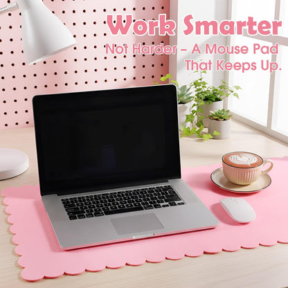 Copkim 35 x 16.5 Inch Felt Desk Mat with Scalloped Edges, Large Felt Mouse Pad Non Slip Scalloped Computer Laptop Desktop Pad for Keyboard and Mouse Home Office(Gray)