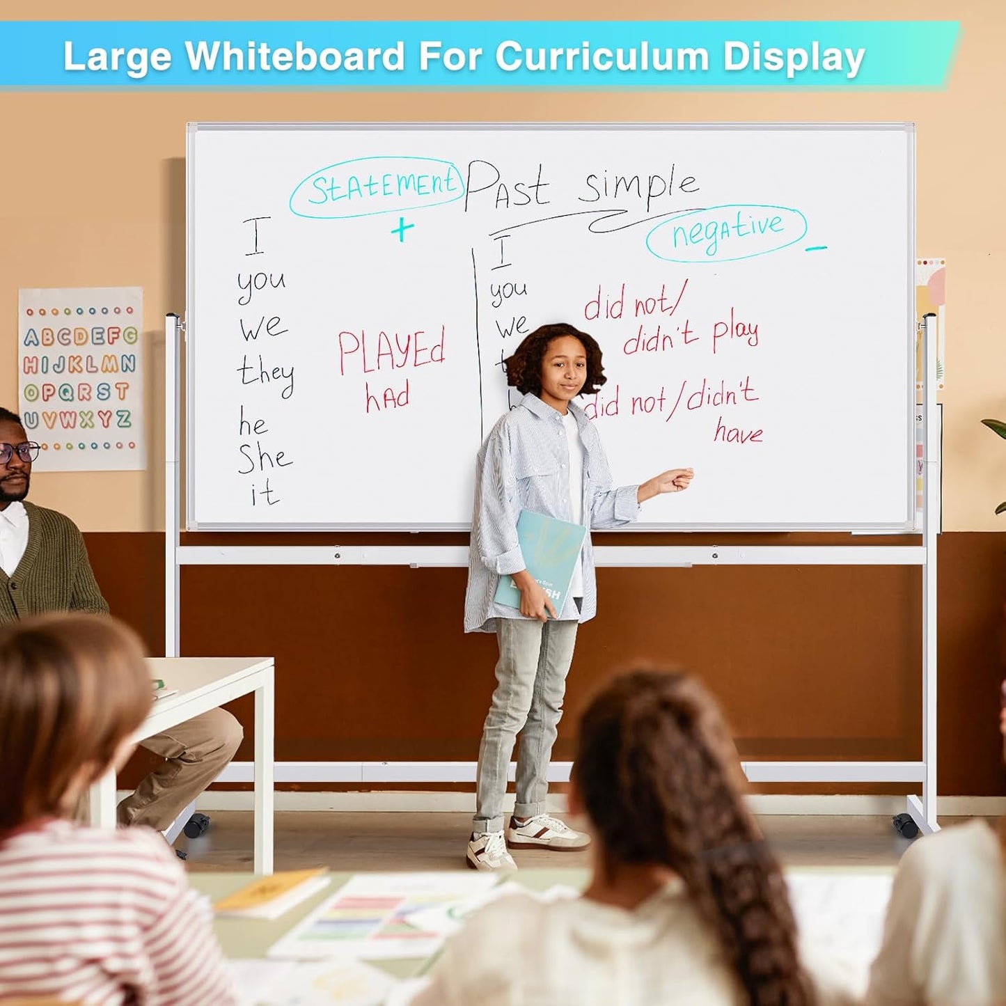 maxtek Magnetic Mobile White Board, 40 x 24 Double Sided Dry Erase Board Rolling Whiteboard, Aluminum Frame Standing Whiteboard on Wheels for Home Office Classroom (40 x 24 Black)