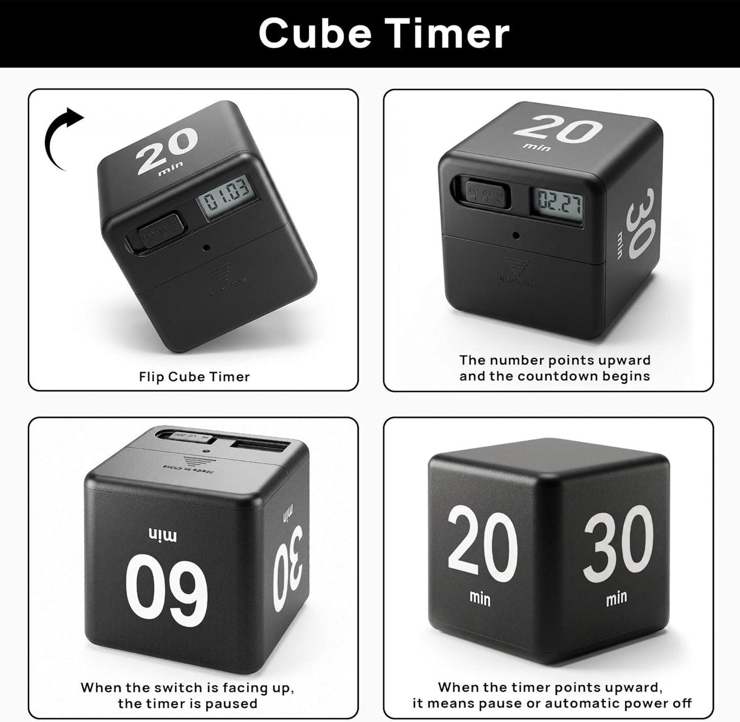 JOYIT Cube Timer 1 3 5 10 Minutes - Flip Countdown Visual Timer for Time Management, Kitchen, Workout, Study, Classroom, Office, Games